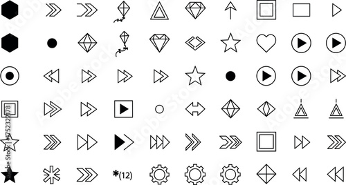 Collection of minimalist geometric shapes and icons, perfect for design and web projects