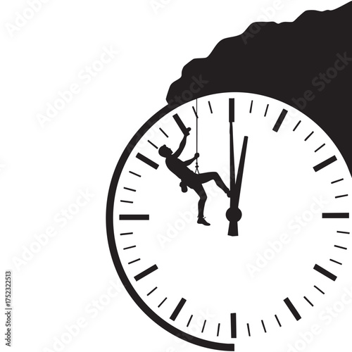 Man Silhouette Climbing Time Clock - Deadline and Pressure Concept