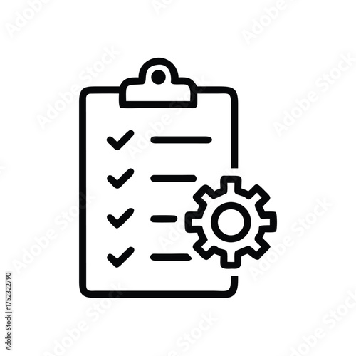 Checklist task management process automation with gear icon for project management and workflow efficiency