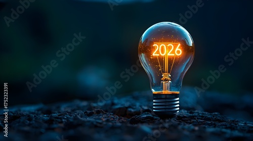  Light bulb showing year 2026 symbolizing future innovations and progress new year
