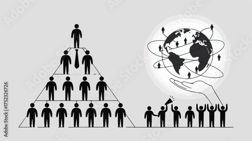 Black figures in hierarchical pyramid and global network white hierarchy