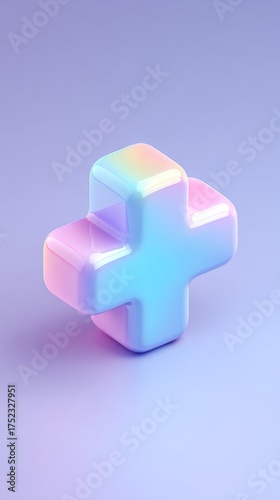 Abstract 3D Cross Symbol on Purple Background.