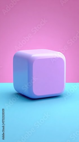Abstract Cube on Colorful Background - Minimalist Design.