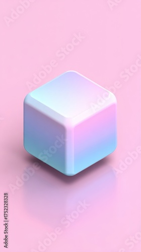 Abstract cube with pastel colors on pink background.