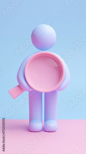 Abstract figure holding a pink circle, minimalist design.