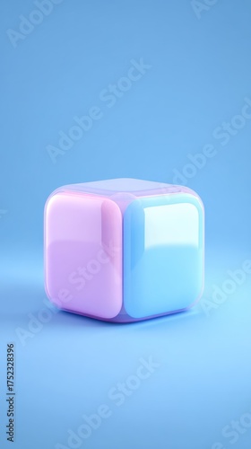 Abstract cube with pastel colors on a blue background.