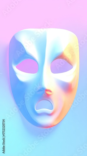 Abstract mask with colorful lighting and shadows.