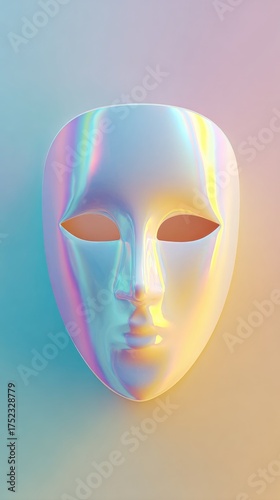 Abstract mask with colorful light reflections on a gradient background.