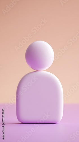 Abstract minimalist figure with a sphere on top, purple color.