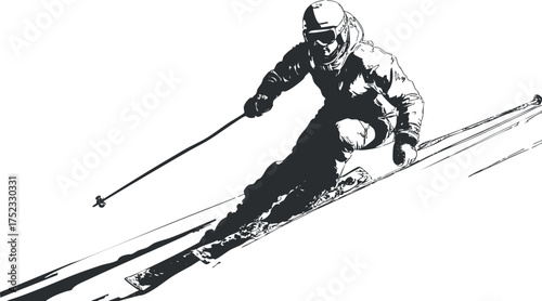 Illustration of a skier racing down a snowy slope, showcasing winter sports action and adventure.