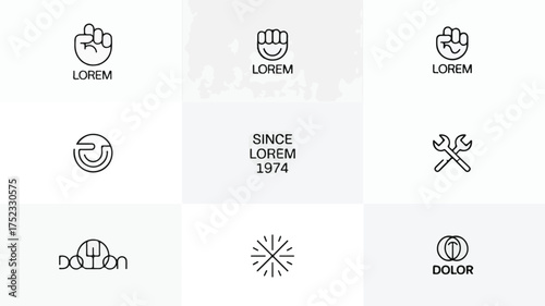Clenched fist logo wrench logo circular logo snowflake logo text logos illustration minimalist