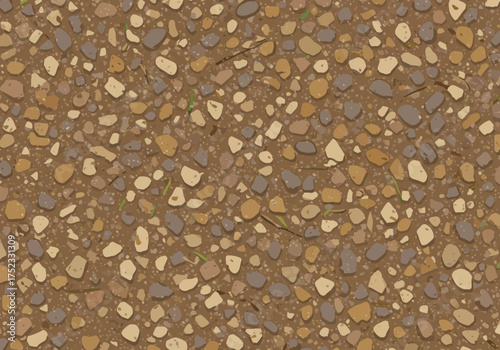 Gravel and Dirt Ground Texture with Small Stones and Grass.