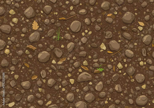 Cartoon Soil Texture with Pebbles and Debris.