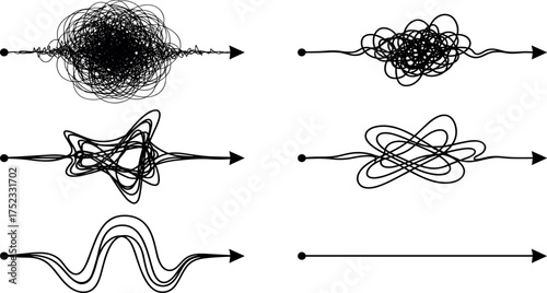 Illustrative representation of a path from tangled complexity to streamlined simplicity, symbolizing problem-solving, untangling confusion, and achieving clarity through process