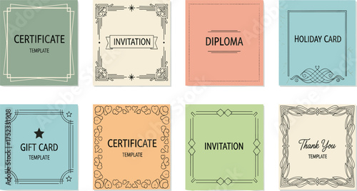Various Decorative Border Certificate and Invitation Templates with Elegant Design Elements