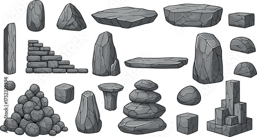 Collection of Stone Elements and Shapes for Design