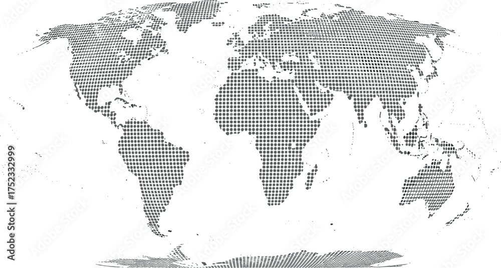 Fototapeta premium Digital world map in pixel art style, abstractly illustrating global data, interconnectedness, and communication. Ideal for technology, modern design, and international concepts
