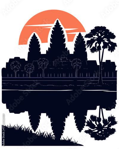 Angkor Wat Sunrise – Vector Illustration
