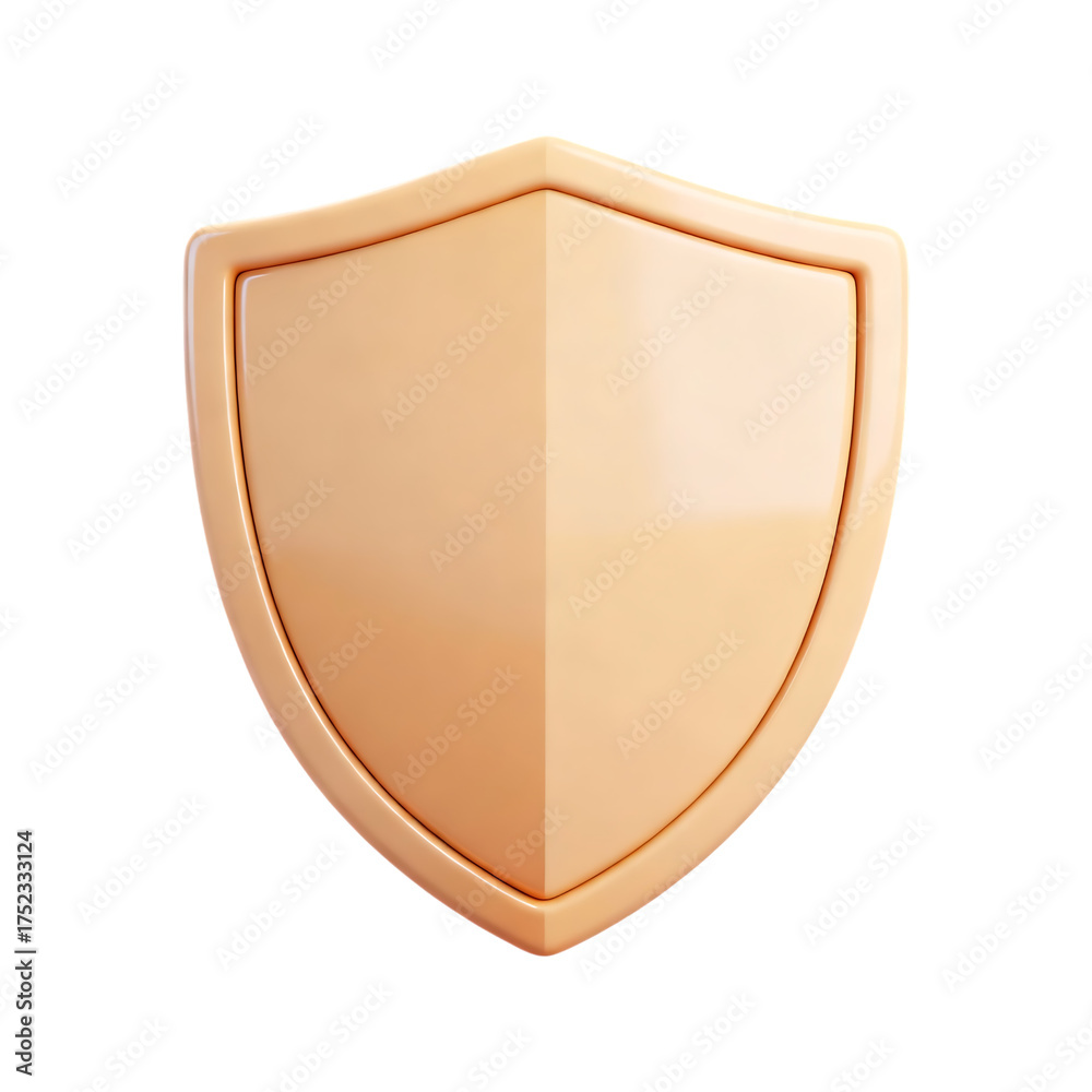 Obraz premium A gleaming 3D bronze shield symbolizing protection and security rendered in a realistic style