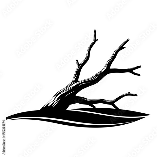 Stylized bare tree branch silhouette isolated on white background