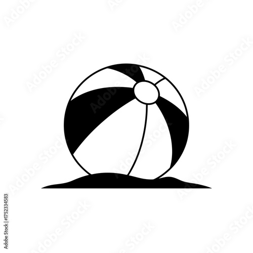 Beach ball silhouette on sand isolated on white background