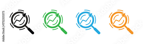 Analytics and Growth Search Icon Set in Multiple Colors