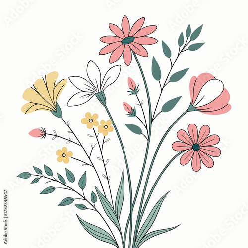 Minimalist Hand-Drawn Wildflower Bouquet Vector Illustration