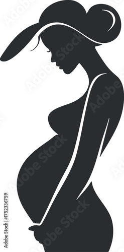 Silhouette of a pregnant woman wearing a hat, showcasing elegance and maternal beauty.