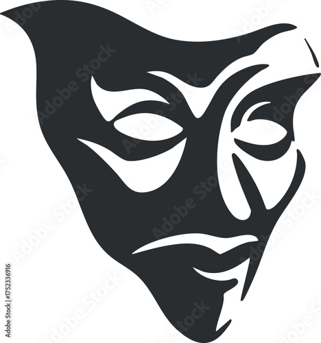 Black and white stylized theatrical mask illustration representing drama and expression.