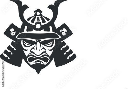 Illustration of a traditional samurai mask with helmet, depicting Japanese warrior culture.