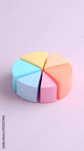 Colorful pie chart slices, pastel colors, creative design, geometric shapes.