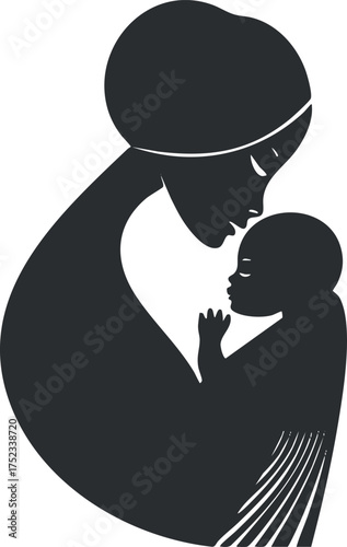 Silhouette of a mother lovingly holding her child, symbolizing maternal bond and affection.