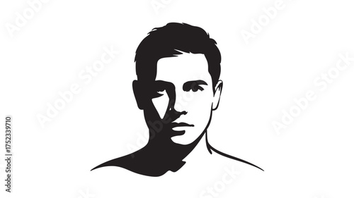 Portrait of a young man vector illustration in black and white isolated on white background