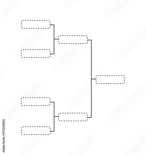 Tournament bracket with empty dotted boxes for team names