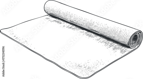 Illustration of a rolled yoga mat, showcasing fitness and wellness equipment in a detailed sketch.