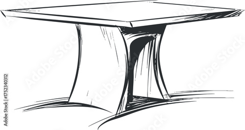 Black and white sketch of a modern table design with artistic lines and minimalistic style.