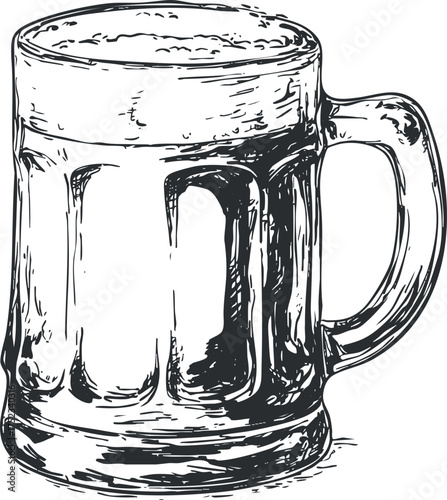 Hand-drawn sketch of a beer mug with frothy top, showcasing a vintage and rustic style.