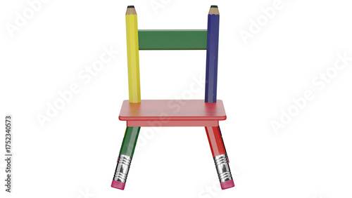 Colorful chair made of pencils used for creative decor