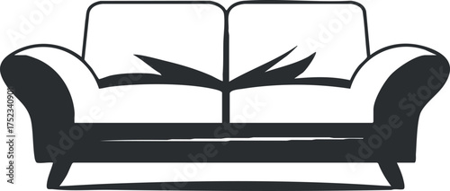 Black and white illustration of a modern sofa with elegant design and minimalist style.