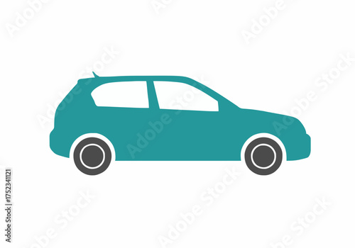 Sleek teal hatchback silhouette represents modern urban mobility and efficient personal transportation, perfect for automotive marketing and design concepts.