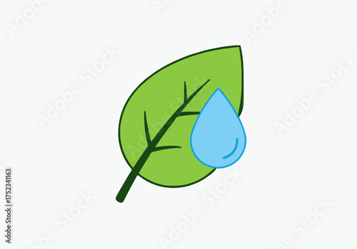 Vibrant green leaf with a single clear water droplet symbolizing growth, nature's hydration, and eco-friendly concepts in a clean, modern design.