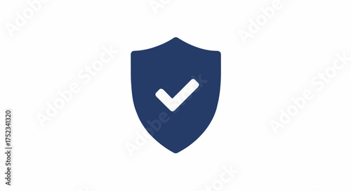 Modern dark blue shield icon with a white checkmark symbolizing security, safety, and trust for business and digital protection solutions, conveying reliability and verified status