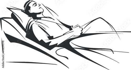 Illustration of a patient resting in a hospital bed, symbolizing healthcare and recovery.