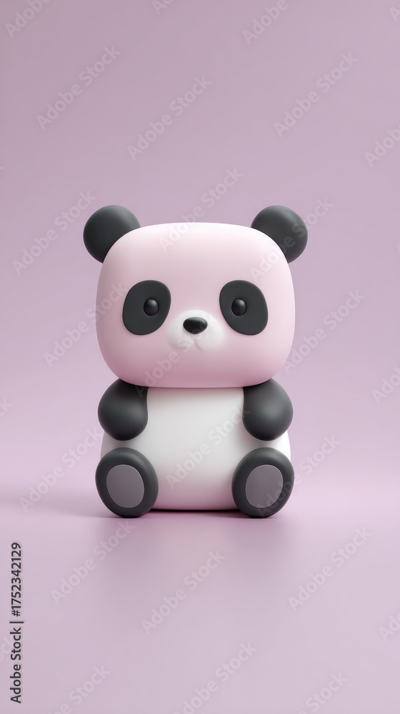 Fototapeta premium Cute pink panda bear figurine on a pastel background.