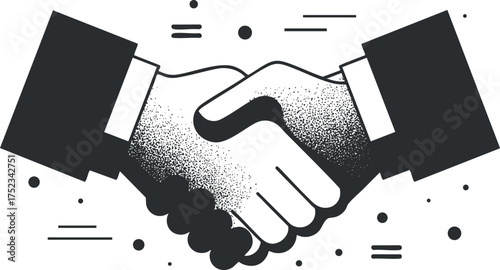 Monochrome illustration of a handshake symbolizing partnership, agreement, and successful collaboration.