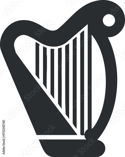 Black and white silhouette of a harp, symbolizing classical music and cultural heritage.