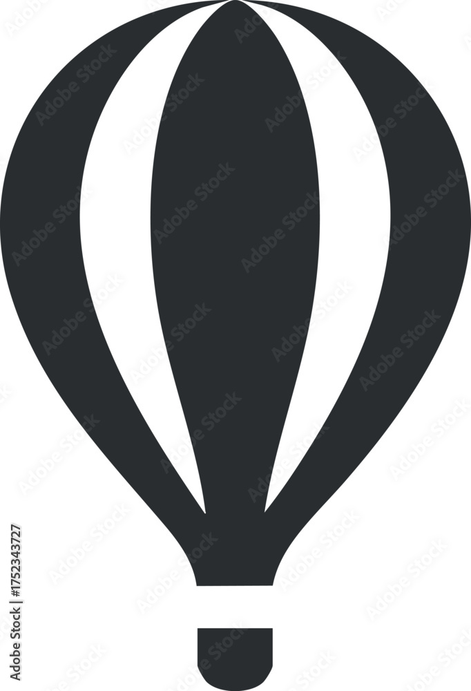 Obraz premium Black and white silhouette of a hot air balloon icon, symbolizing travel and adventure.