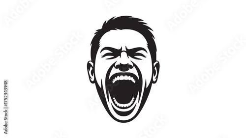 Screaming man vector illustration aggressive expression isolated on white background
