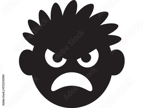 Angry face vector icon simple black glyph illustration isolated on white background