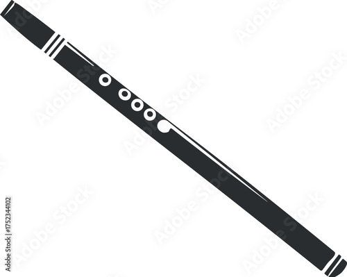 Illustration of a traditional flute, highlighting its finger holes and woodwind design elements.